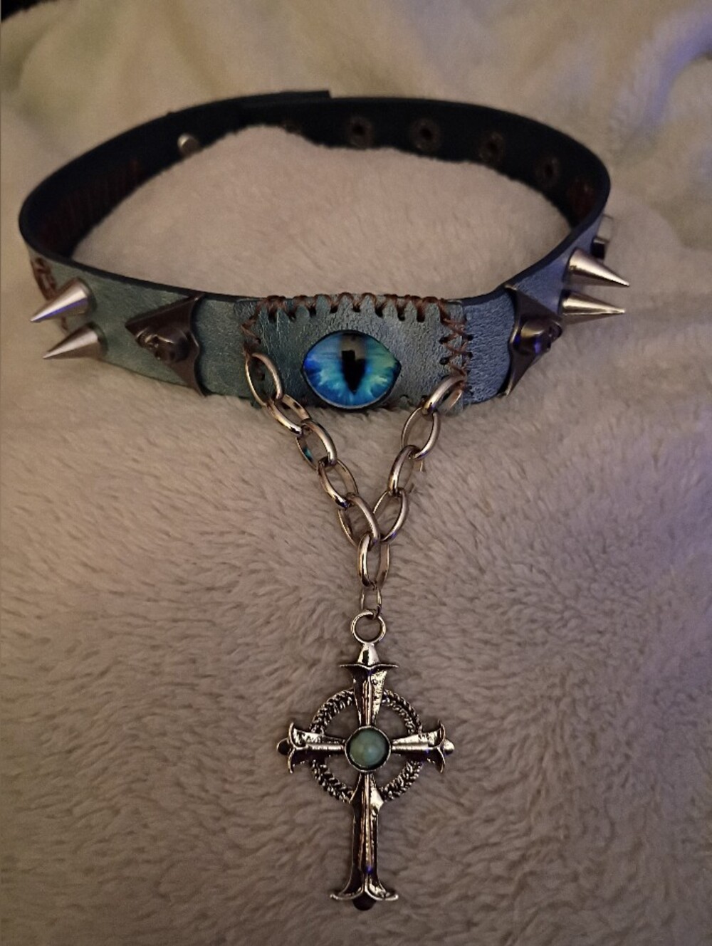 Handmade Gothic Blue Evil Eye Spiked Choker